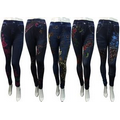 Fleece Denim Legging with Flower Print